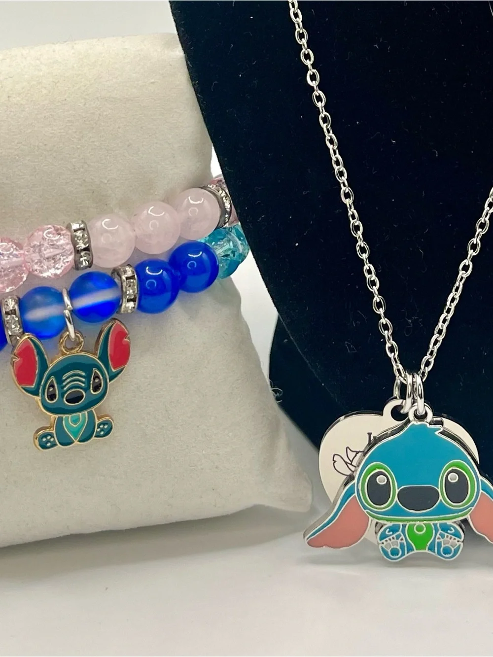 Cute Blue Stitch-Style Kids Necklace and Bracelet Set